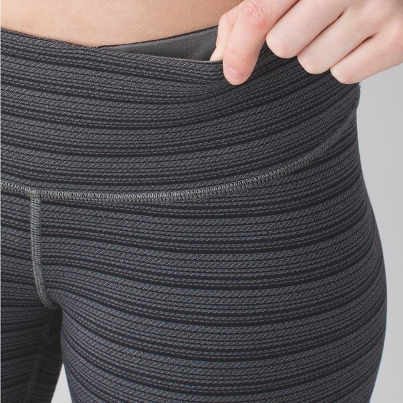 Lululemon Wunder Under Crop II Textured Stripe Slate Deep Coal Leggings - Picture 3 of 6
